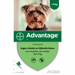 Advantage 2 X 4 Pipetten &#xC2, &#xAE, 40 Voor Honden Van Minder Dan 4 Kg Dubbelpak