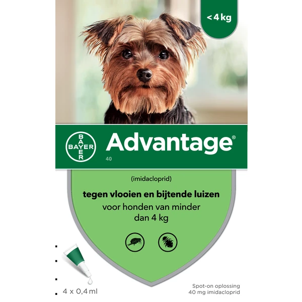 Advantage 2 X 4 Pipetten Â, ®, 40 Voor Honden Van Minder Dan 4 Kg Dubbelpak