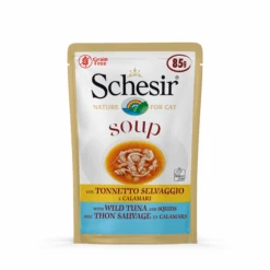 Schesir Maaltijdzakjes Cat Soup 85 G Kattenvoer Tonijn&Inktvis