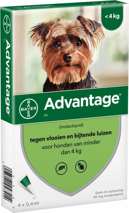 Advantage 2 X 4 Pipetten Â, ®, 40 Voor Honden Van Minder Dan 4 Kg Dubbelpak - Afbeelding 4