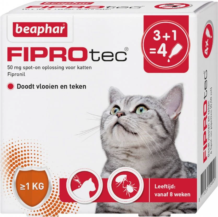 Beaphar Fiprotec Cat Anti Vlooien En Tekenmiddel 3+1 Pip >1kg - Afbeelding 5