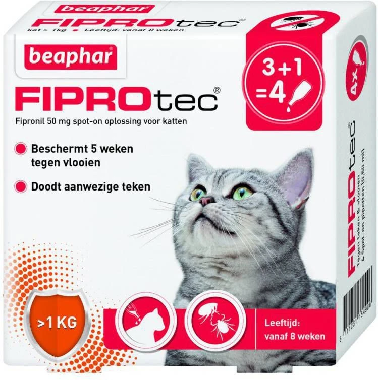 Beaphar Fiprotec Cat Anti Vlooien En Tekenmiddel 3+1 Pip >1kg - Afbeelding 3