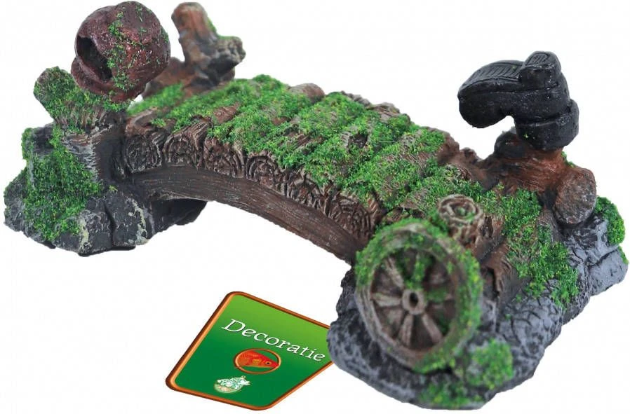 Warentuin Polyresin Ornament Brug Met Mos Pot En Laars 16 Cm - Afbeelding 2