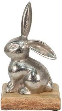 Clayre & Eef Beeld Konijn 11x10x20 Cm Zilverkleurig Aluminium Hout Decoratief Figuur Paashaas Woonaccessoires