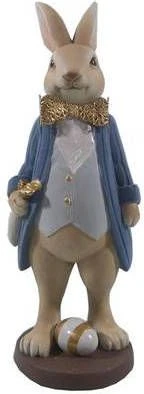 Clayre & Eef Beeld Konijn 11x11x30 Cm Blauw Polyresin Woonaccessoires Pasen Paashaas Blauw Woonaccessoires Pasen