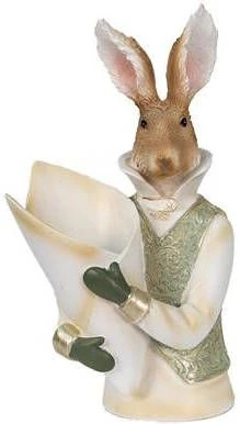 Clayre & Eef Beeld Konijn 16x13x30 Cm Beige Kunststof Woonaccessoires Paashaas Pasen Beige Woonaccessoires Paashaas