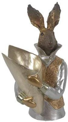 Clayre & Eef Beeld Konijn 16x13x30 Cm Goudkleurig Kunststof Woonaccessoires Paashaas Pasen Goudkleurig Woonaccessoires