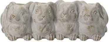 Clayre & Eef Bloempot Konijn 33x19x11 Cm Grijs Steen Bloempot Binnen Plantenpot Plant Pot Grijs Bloempot Binnen