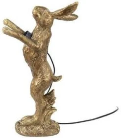Clayre & Eef Tafellamp Konijn 12x24x41 Cm Goudkleurig Kunststof Bureaulamp Nachtlamp Woonaccessoires Goudkleurig