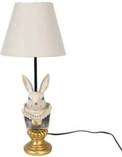 Clayre & Eef Tafellamp Konijn Ø 23x53 Cm Beige Kunststof Bureaulamp Nachtlampje Beige Bureaulamp Nachtlampje