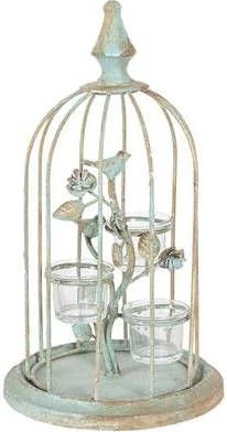 Clayre & Eef Theelichthouder Ø 21x36 Cm Groen Ijzer Glas Rond