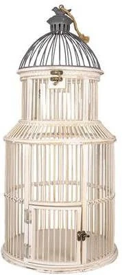 Clayre & Eef Vogelkooi Decoratie Ø 36x78 Cm Wit Hout Rond Decoratie Vogelkooi Hangend Wit Decoratie Vogelkooi