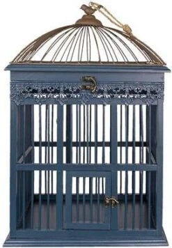 Clayre & Eef Vogelkooi Decoratie 40x32x60 Cm Blauw Hout Rechthoek Decoratie Vogelkooi Hangend Blauw Decoratie