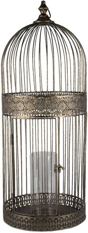 Clayre & Eef Windlicht 79 Cm Grijs Metaal Rond Kaarsenhouder Sfeerverlichting Grijs Kaarsenhouder Sfeerverlichting - Afbeelding 2