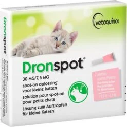 Dronspot 30 Mg/7, 5 Mg Spot On Oplossing Voor Katten(0, 5 2, 5 Kg)5 X 2 Pipetten