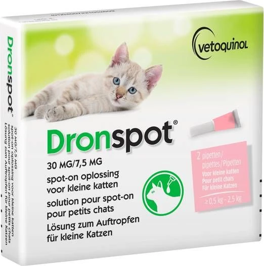 Dronspot 30 Mg/7, 5 Mg Spot On Oplossing Voor Katten(0, 5 2, 5 Kg)5 X 2 Pipetten