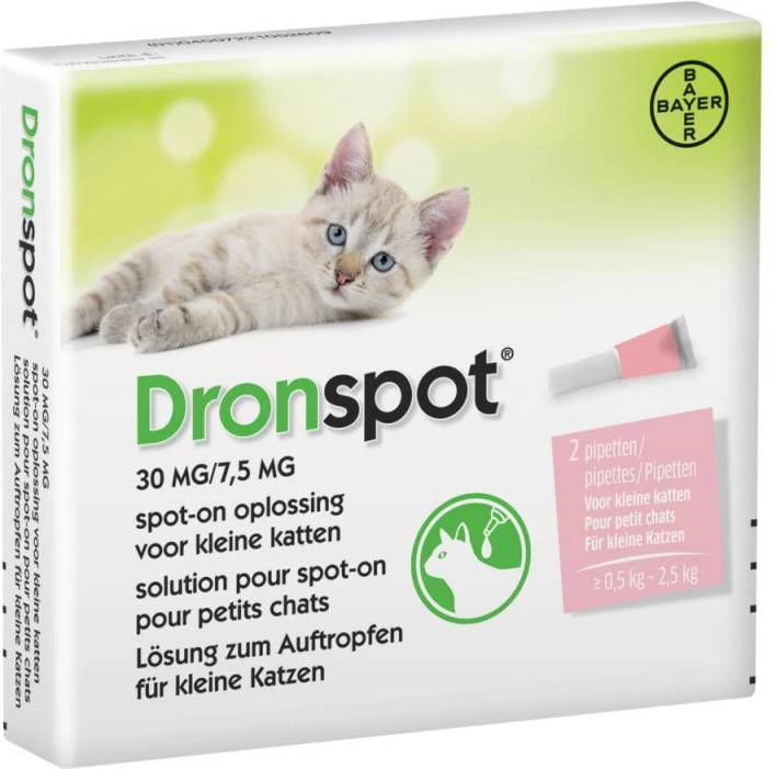 Dronspot 30 Mg/7, 5 Mg Spot On Oplossing Voor Katten(0, 5 2, 5 Kg)5 X 2 Pipetten - Afbeelding 5