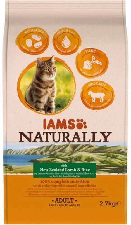 Iams 3x Naturally Kat Adult New Sealand Lam&, Rijst 2, 7 Kg - Afbeelding 5