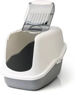 Savic Lichtgrijs/Wit Combi Deal Kattenbak Nestor + 2 Stuks Vervangingsfilter + Bag It Up Litter Tray Bags
