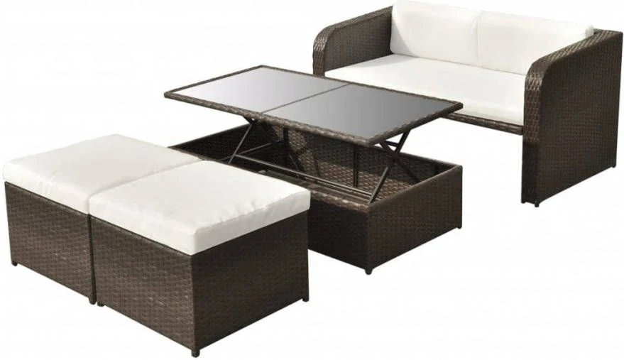 VidaXL 4 Delige Loungeset Met Kussens Poly Rattan Bruin - Afbeelding 3