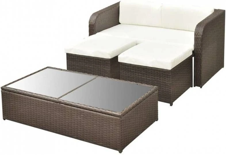 VidaXL 4 Delige Loungeset Met Kussens Poly Rattan Bruin - Afbeelding 5