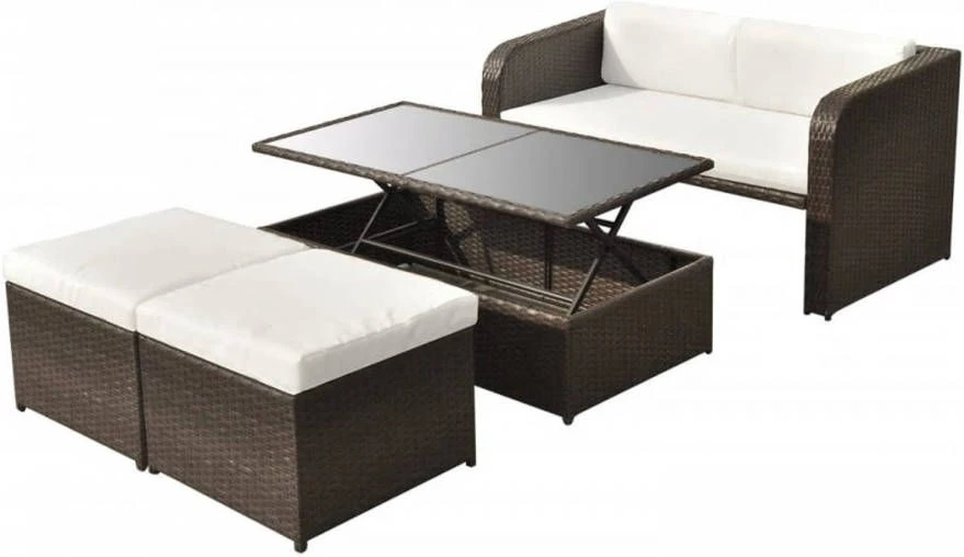 VidaXL 4 Delige Loungeset Met Kussens Poly Rattan Bruin - Afbeelding 2