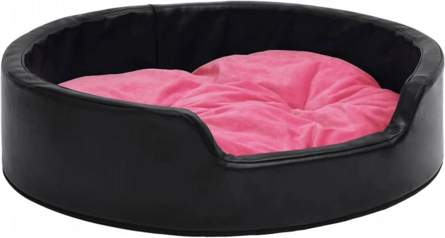VidaXL Hondenmand 79x70x19 Cm Pluche En Kunstleer Zwart En Roze - Afbeelding 3