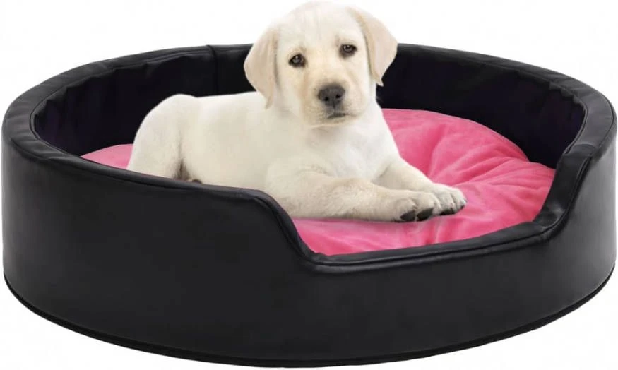 VidaXL Hondenmand 79x70x19 Cm Pluche En Kunstleer Zwart En Roze - Afbeelding 2