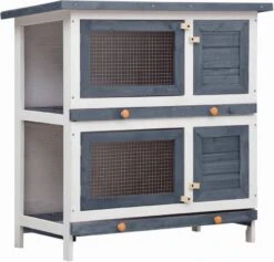 VidaXL Konijnenhok Voor Buiten Met 4 Deuren Hout Grijs