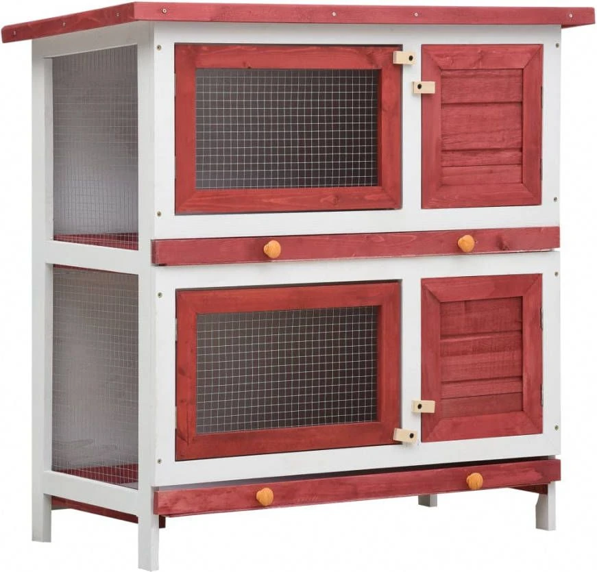 VidaXL Konijnenhok Voor Buiten Met 4 Deuren Hout Rood - Afbeelding 2