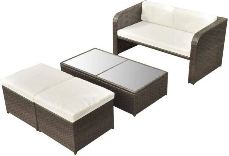 VidaXL 4 Delige Loungeset Met Kussens Poly Rattan Bruin - Afbeelding 4