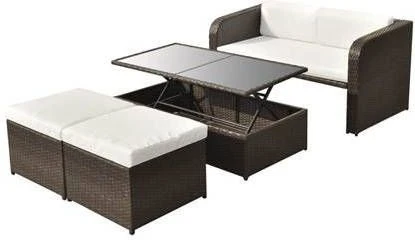 VidaXL 4 Delige Loungeset Met Kussens Poly Rattan Bruin