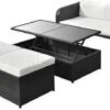 VidaXL 4 Delige Loungeset Met Kussens Poly Rattan Zwart