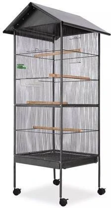 VidaXL Vogelkooi Met Dak Staal Zwart 66x66x155 Cm