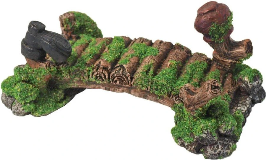 Warentuin Polyresin Ornament Brug Met Mos Pot En Laars 16 Cm